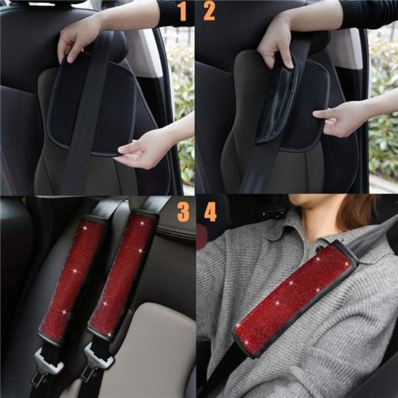 Soft Velvet Seat Belt Shoulder Pads with Bling Rhinestones Car Seat Belt Covers - Picture 6 of 6